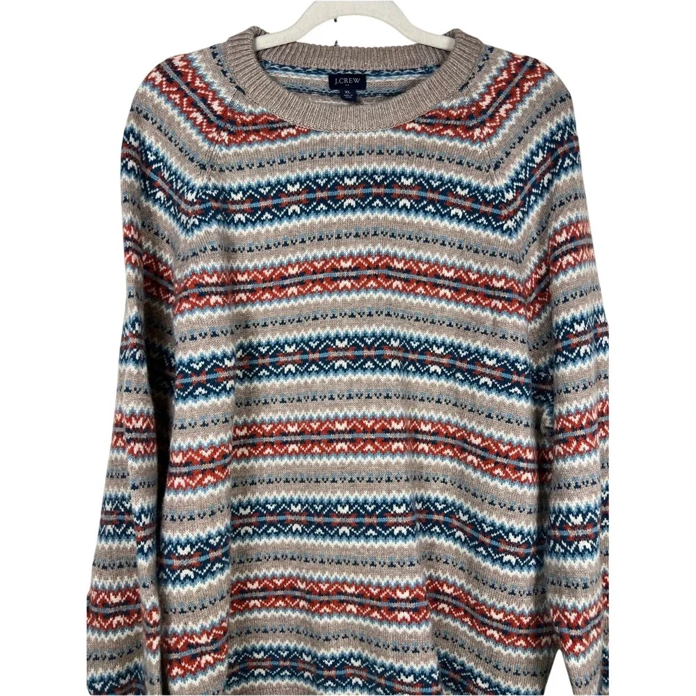 J.Crew Men's Nordic‎ Fair Isle Lambswool Crewneck Sweater XL Very Good/Excellent
